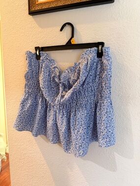 Blue Floral Tube Top Blouse